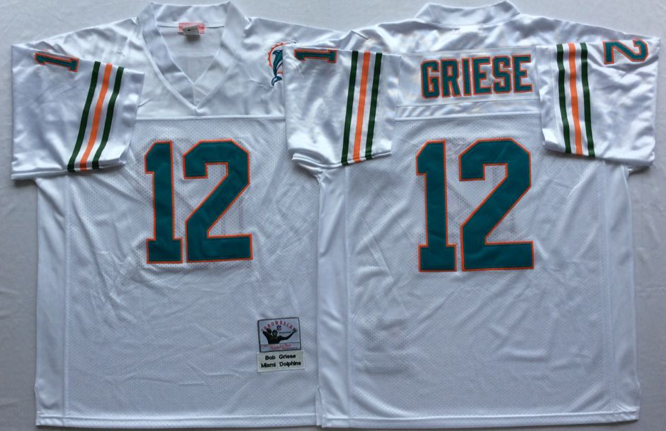 Men NFL Miami Dolphins 12 Griese white Mitchell Ness jerseys